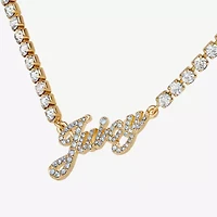 Juicy By Juicy Couture Gold Tone Script Womens Crystal 18 Inch Tennis Necklace
