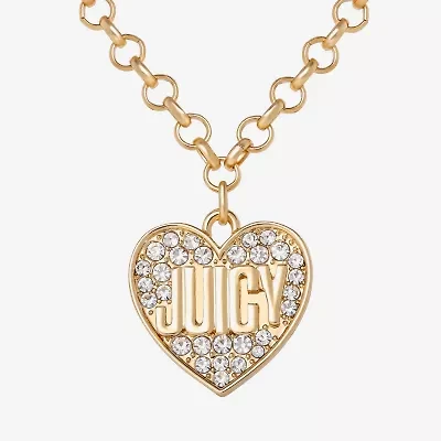 Juicy By Juicy Couture Gold Tone Pave Womens Crystal Alloy Heart Inch Pendant Necklace