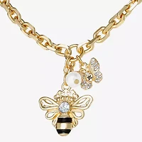 Juicy By Juicy Couture Gold Tone Queen Bee Womens Crystal Simulated Pearl Alloy Crown 18 Inch Pendant Necklace