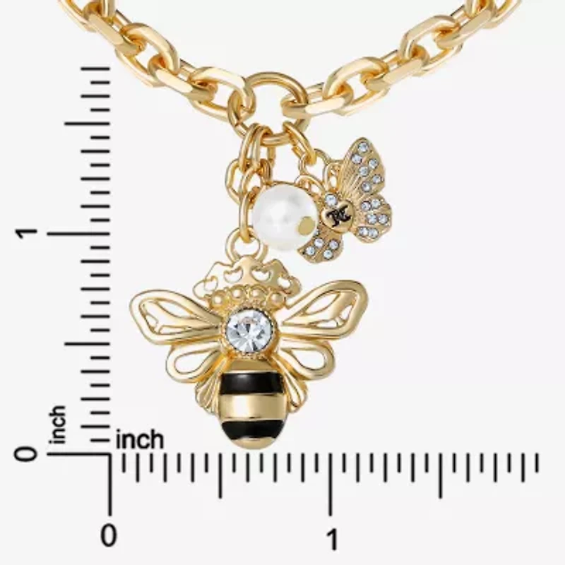 Juicy By Juicy Couture Gold Tone Queen Bee Womens Crystal Simulated Pearl Alloy Crown 18 Inch Pendant Necklace