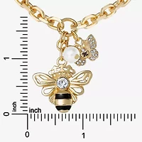 Juicy By Juicy Couture Gold Tone Queen Bee Womens Crystal Simulated Pearl Alloy Crown 18 Inch Pendant Necklace