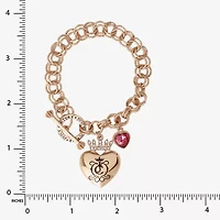 Juicy By Juicy Couture Gold Tone Toggle Womens Pink Crystal Crown Heart Charm Bracelet