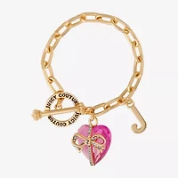 Juicy By Juicy Couture Gold Tone Toggle Womens Pink Crystal Bow Heart Charm Bracelet