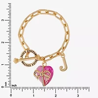Juicy By Juicy Couture Gold Tone Toggle Womens Pink Crystal Bow Heart Charm Bracelet