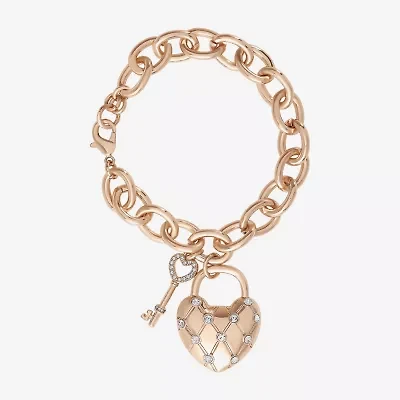 Juicy By Juicy Couture Gold Tone Pad Lock Womens Crystal Heart Keys Charm Bracelet