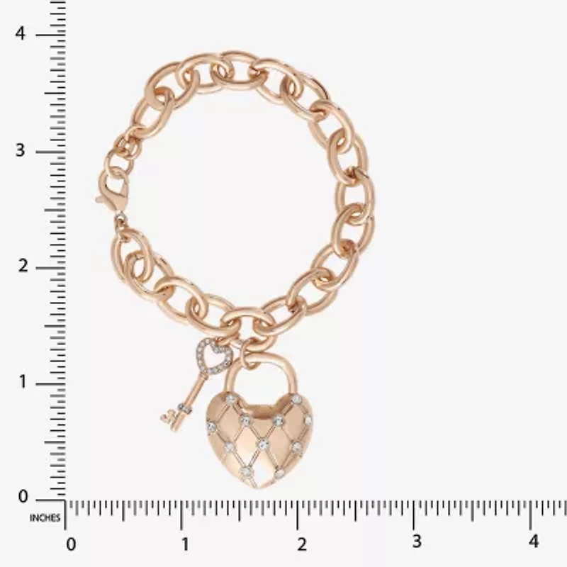 Juicy By Juicy Couture Gold Tone Pad Lock Womens Crystal Heart Keys Charm Bracelet