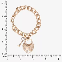 Juicy By Juicy Couture Gold Tone Pad Lock Womens Crystal Heart Keys Charm Bracelet
