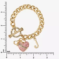 Juicy By Juicy Couture Gold Tone Toggle Womens Pink Crystal Bow Heart Charm Bracelet