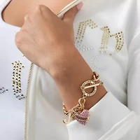 Juicy By Juicy Couture Gold Tone Toggle Womens Pink Crystal Bow Heart Charm Bracelet