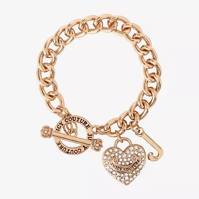 Juicy By Juicy Couture Gold Tone Toggle Womens Crystal Heart Charm Bracelet