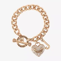 Juicy By Juicy Couture Gold Tone Toggle Womens Crystal Heart Charm Bracelet
