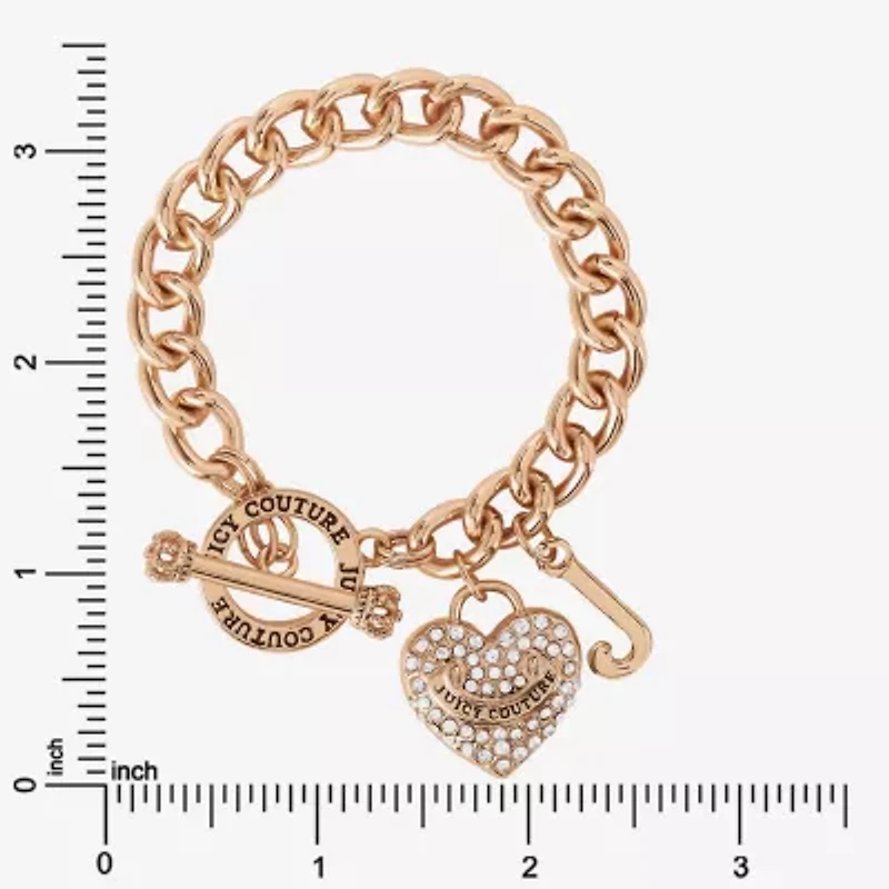 Juicy By Juicy Couture Gold Tone Toggle Womens Crystal Heart Charm Bracelet