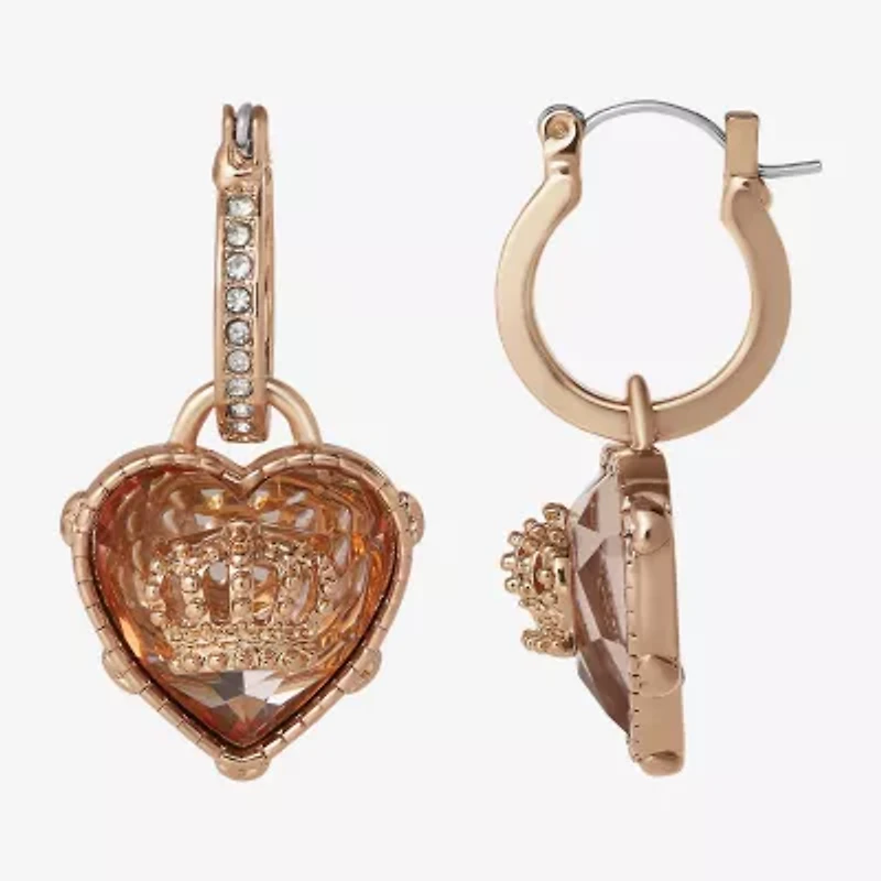 Juicy By Juicy Couture Gold Tone Charm Womens Crystal 47.8mm Crown Heart Hoop Earrings