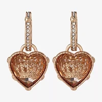 Juicy By Juicy Couture Gold Tone Charm Womens Crystal 47.8mm Crown Heart Hoop Earrings
