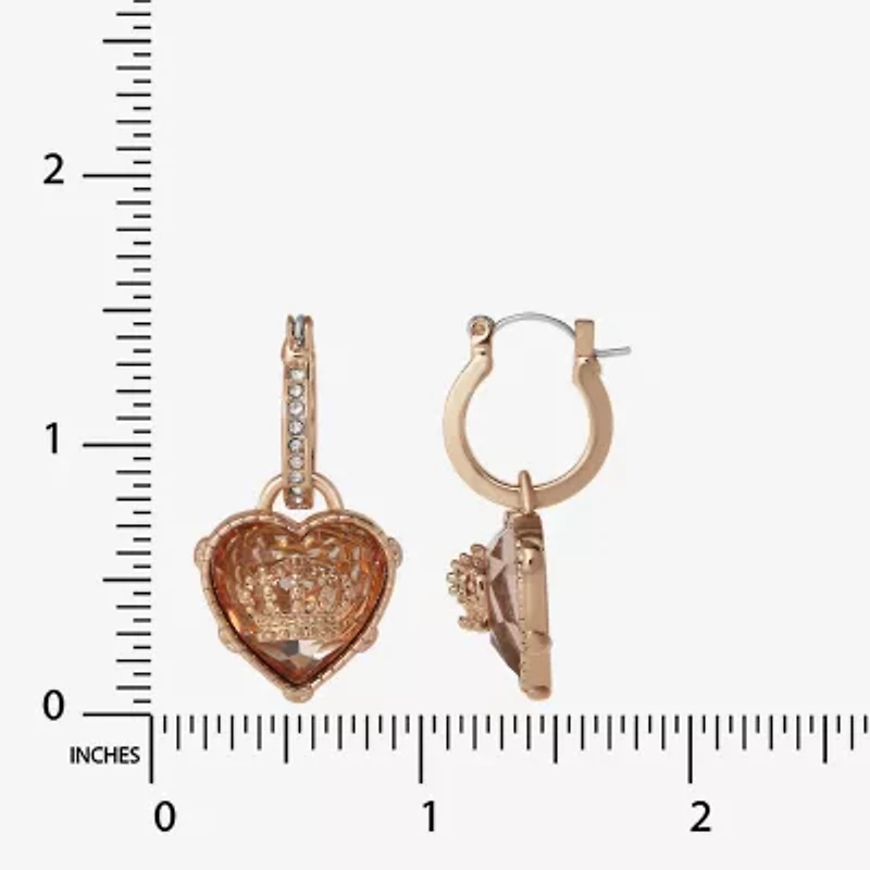 Juicy By Juicy Couture Gold Tone Charm Womens Crystal 47.8mm Crown Heart Hoop Earrings