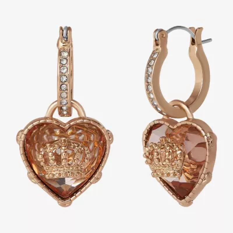 Juicy By Juicy Couture Gold Tone Charm Womens Crystal 47.8mm Crown Heart Hoop Earrings
