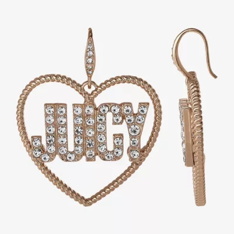 Juicy By Juicy Couture Gold Tone Womens Crystal Heart Drop Earrings