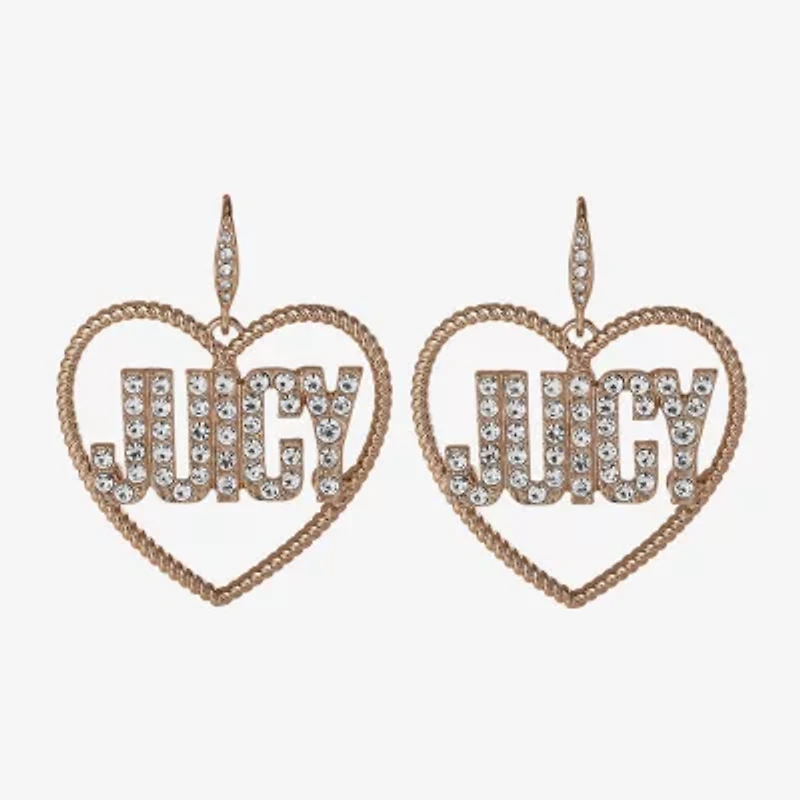 Juicy By Juicy Couture Gold Tone Womens Crystal Heart Drop Earrings