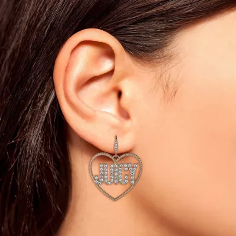 Juicy By Juicy Couture Gold Tone Womens Crystal Heart Drop Earrings