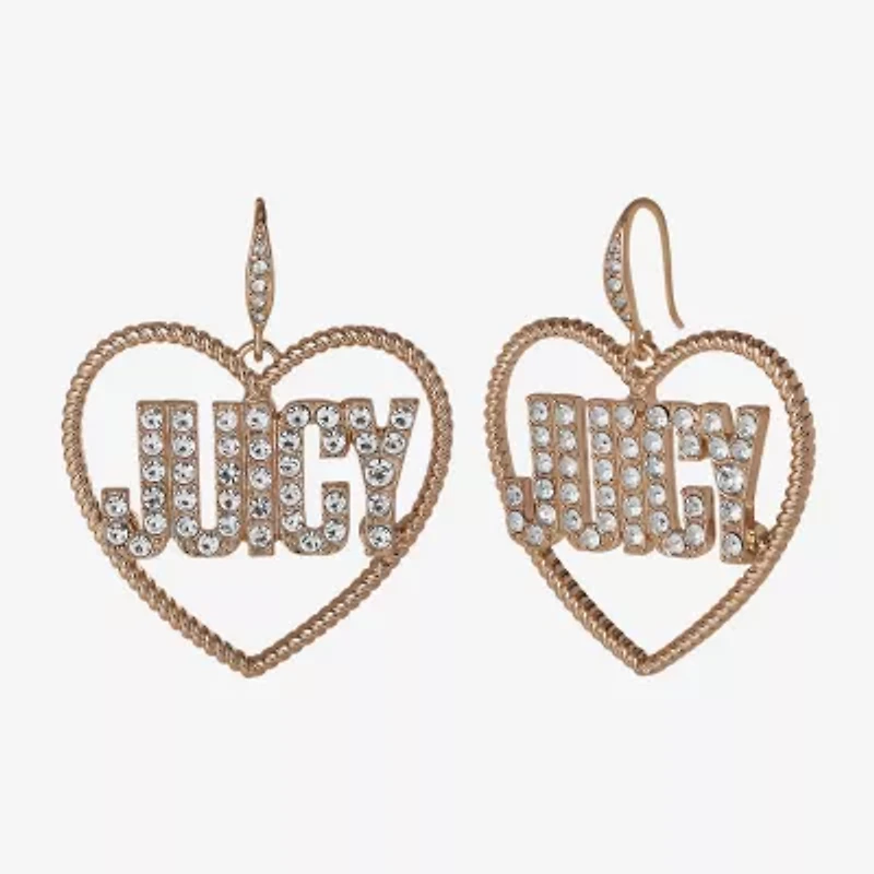 Juicy By Juicy Couture Gold Tone Womens Crystal Heart Drop Earrings
