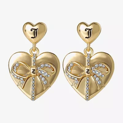 Juicy By Juicy Couture Gold Tone Womens Crystal Bow Heart Drop Earrings