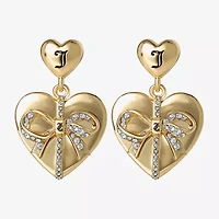 Juicy By Juicy Couture Gold Tone Womens Crystal Bow Heart Drop Earrings