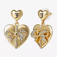 Juicy By Juicy Couture Gold Tone Womens Crystal Bow Heart Drop Earrings