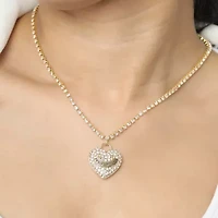 Juicy By Juicy Couture Gold Tone Pave Womens Crystal Alloy Heart 16 Inch Pendant Necklace