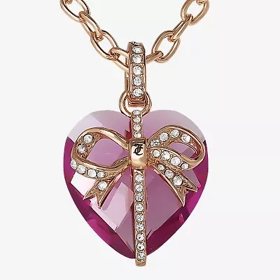 Juicy By Juicy Couture Gold Tone Womens Pink Crystal Alloy Bow Heart 18 Inch Pendant Necklace