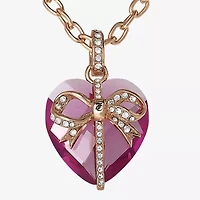 Juicy By Juicy Couture Gold Tone Womens Pink Crystal Alloy Bow Heart 18 Inch Pendant Necklace