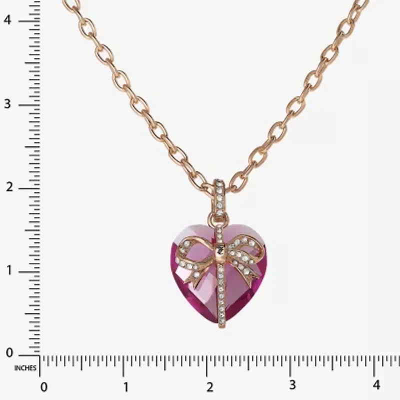 Juicy By Juicy Couture Gold Tone Womens Pink Crystal Alloy Bow Heart 18 Inch Pendant Necklace