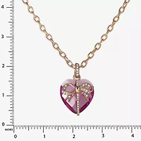 Juicy By Juicy Couture Gold Tone Womens Pink Crystal Alloy Bow Heart 18 Inch Pendant Necklace