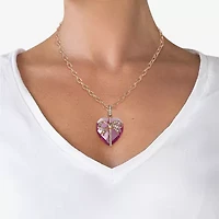 Juicy By Juicy Couture Gold Tone Womens Pink Crystal Alloy Bow Heart 18 Inch Pendant Necklace