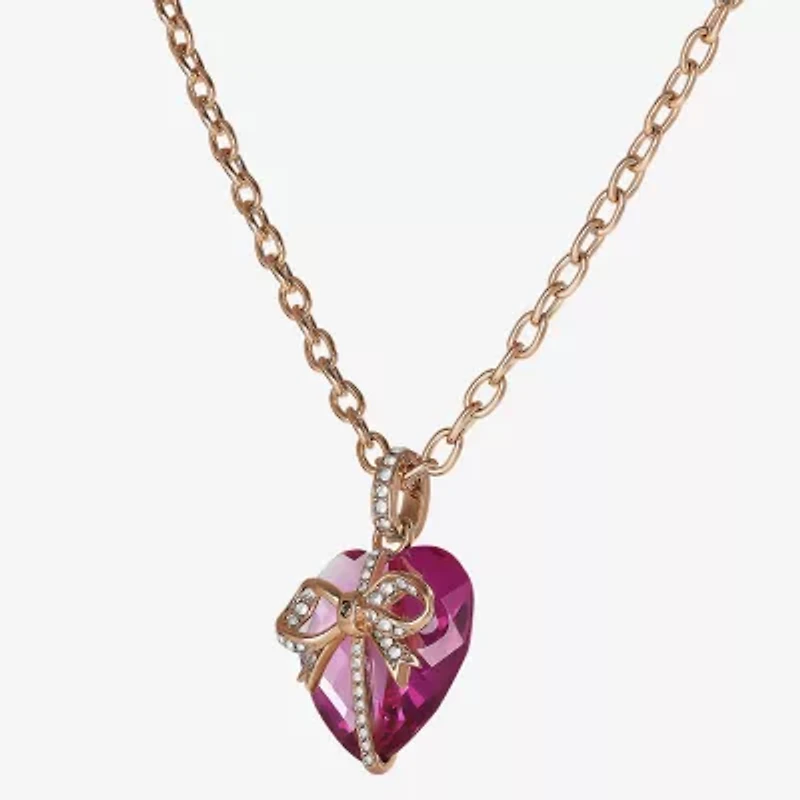 Juicy By Juicy Couture Gold Tone Womens Pink Crystal Alloy Bow Heart 18 Inch Pendant Necklace