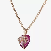 Juicy By Juicy Couture Gold Tone Womens Pink Crystal Alloy Bow Heart 18 Inch Pendant Necklace