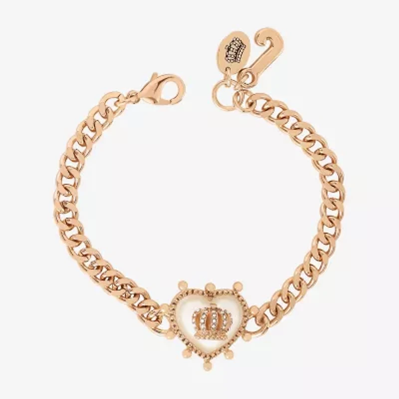 Juicy By Juicy Couture Gold Tone Womens Solid Crown Heart 7.5 Inch Link Bracelet