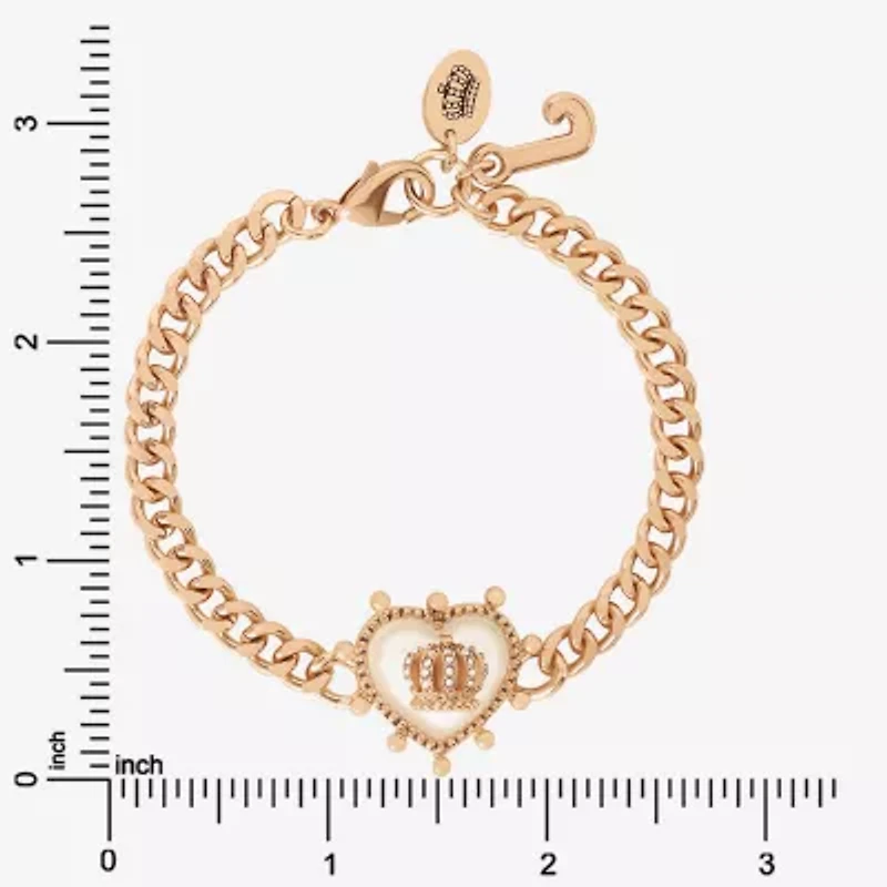 Juicy By Juicy Couture Gold Tone Womens Solid Crown Heart 7.5 Inch Link Bracelet