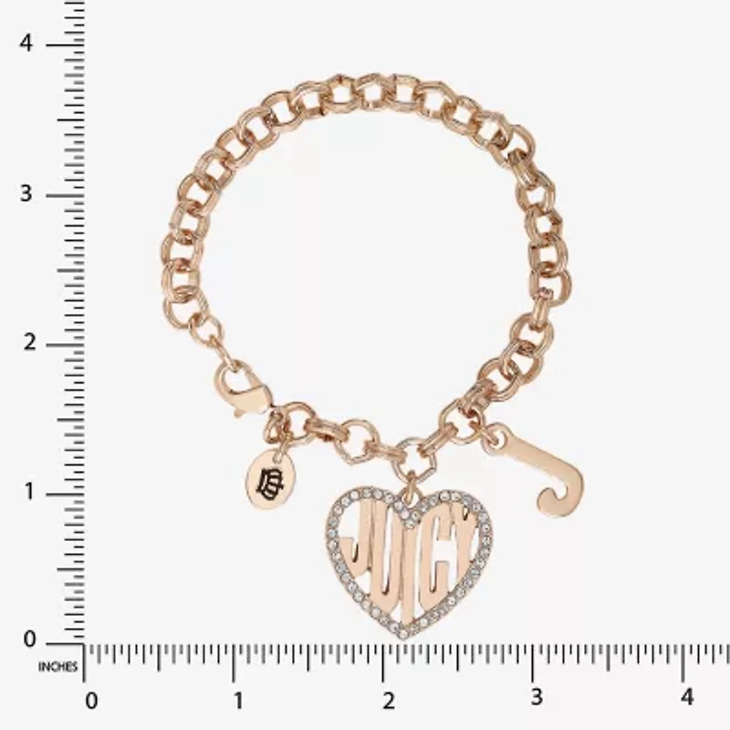 Juicy By Juicy Couture Gold Tone Womens Crystal Heart Charm Bracelet