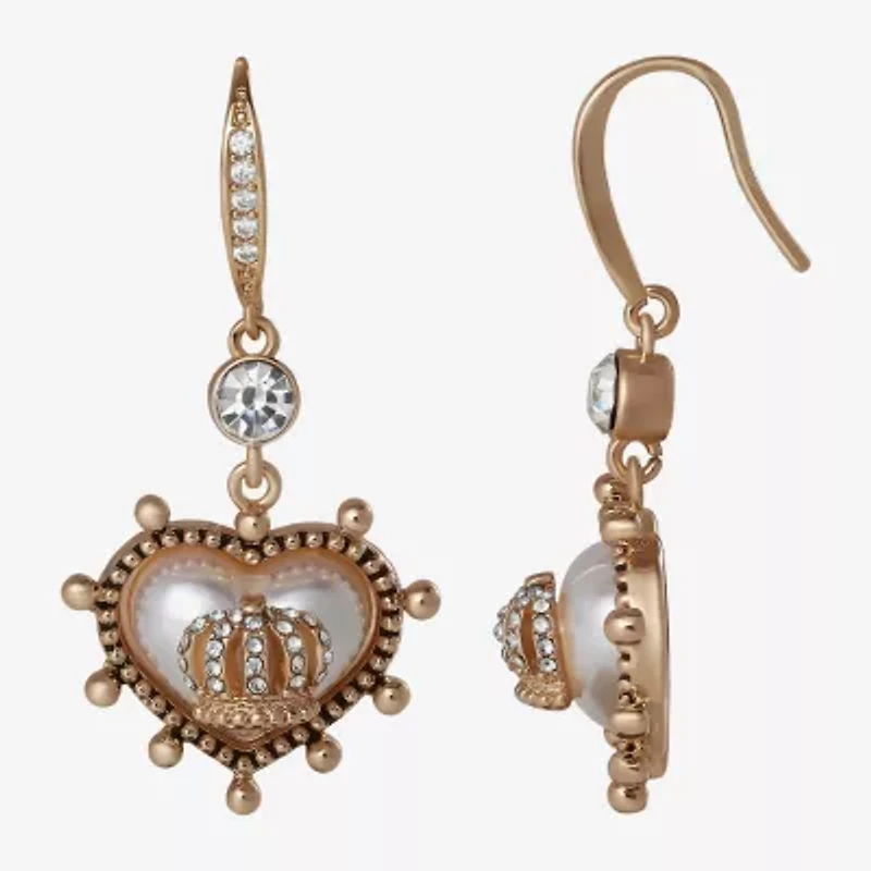 Juicy By Juicy Couture Gold Tone Womens Crystal Crown Heart Drop Earrings