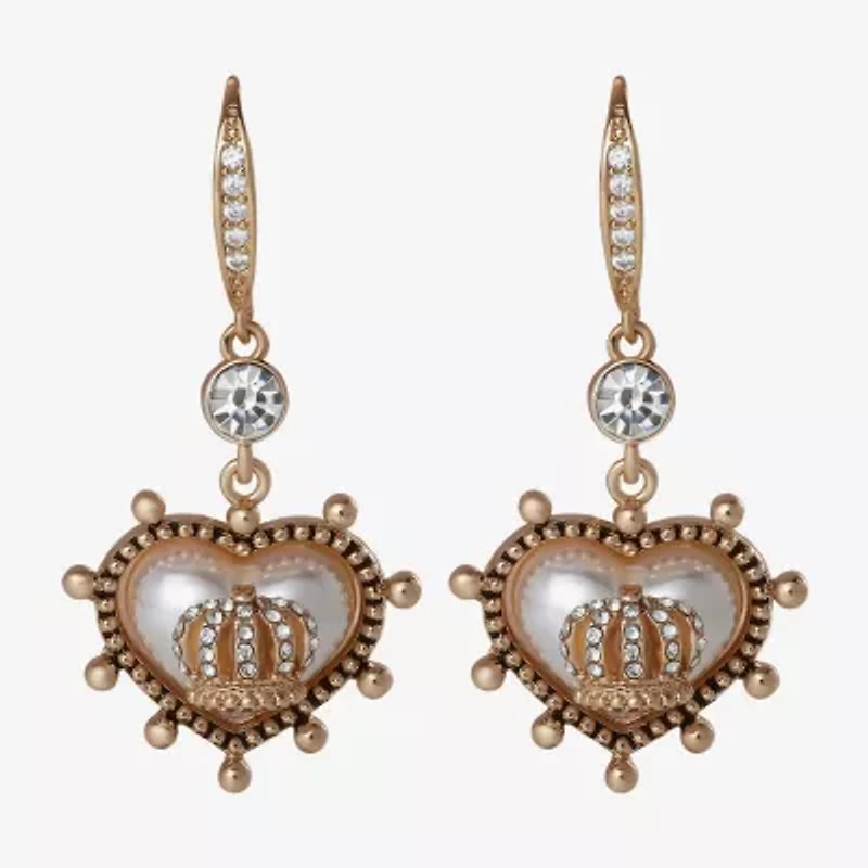 Juicy By Juicy Couture Gold Tone Womens Crystal Crown Heart Drop Earrings