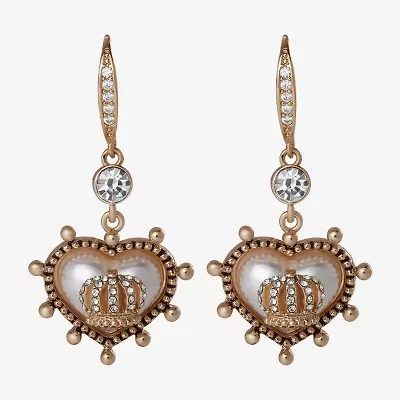 Juicy By Juicy Couture Gold Tone Womens Crystal Crown Heart Drop Earrings