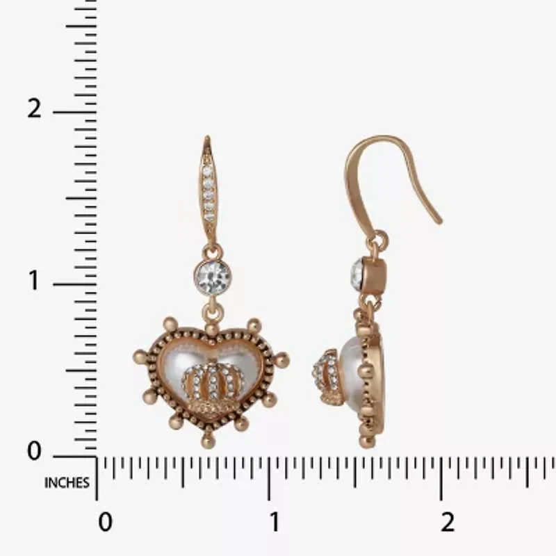 Juicy By Juicy Couture Gold Tone Womens Crystal Crown Heart Drop Earrings
