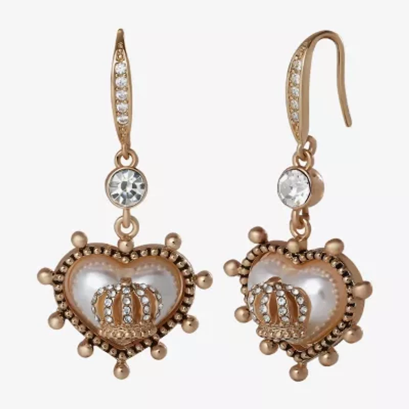 Juicy By Juicy Couture Gold Tone Womens Crystal Crown Heart Drop Earrings