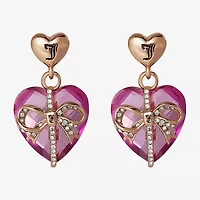 Juicy By Juicy Couture Gold Tone Womens Pink Crystal Bow Heart Drop Earrings