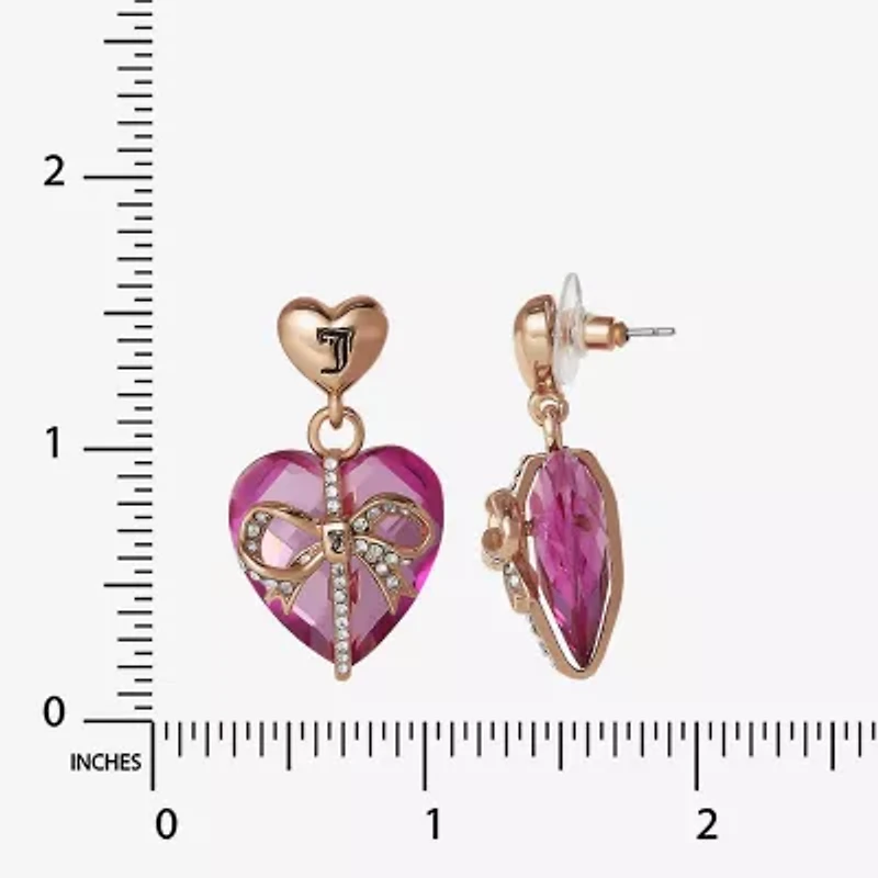 Juicy By Juicy Couture Gold Tone Womens Pink Crystal Bow Heart Drop Earrings
