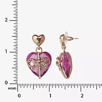Juicy By Juicy Couture Gold Tone Womens Pink Crystal Bow Heart Drop Earrings