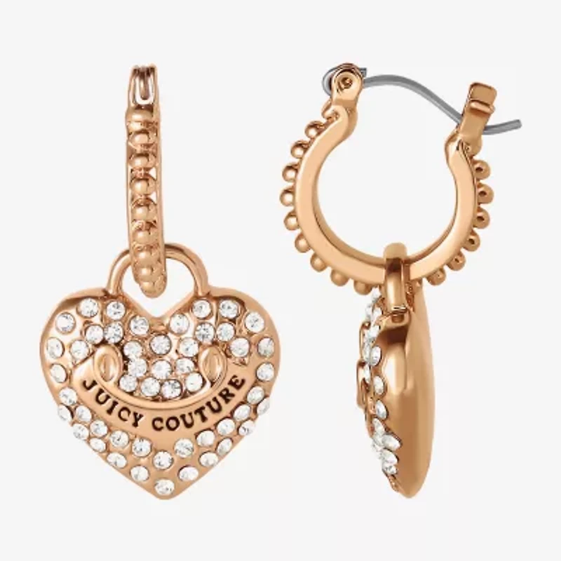 Juicy By Juicy Couture Gold Tone Charm Pave Womens Crystal 34.1mm Heart Hoop Earrings