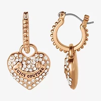 Juicy By Juicy Couture Gold Tone Charm Pave Womens Crystal 34.1mm Heart Hoop Earrings