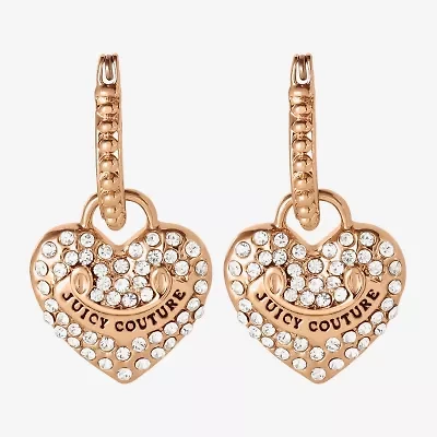 Juicy By Juicy Couture Gold Tone Charm Pave Womens Crystal 34.1mm Heart Hoop Earrings