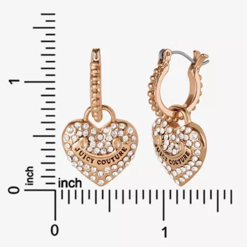 Juicy By Juicy Couture Gold Tone Charm Pave Womens Crystal 34.1mm Heart Hoop Earrings